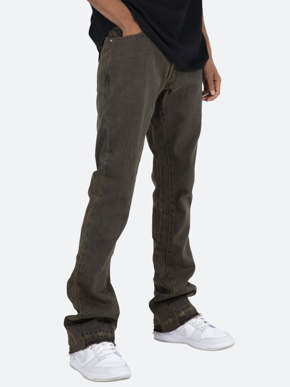 MNML Men's Washed Olive Green Straight Leg Jeans